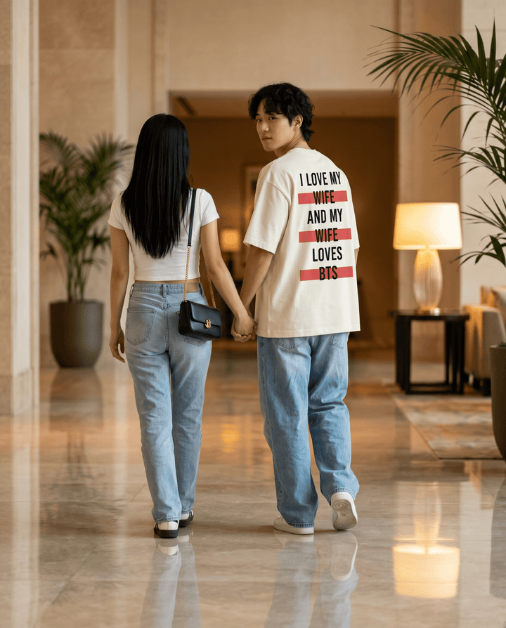BTS - «I Love My Wife and My Wife Loves BTS» Oversized T-Shirt - SeoulMate