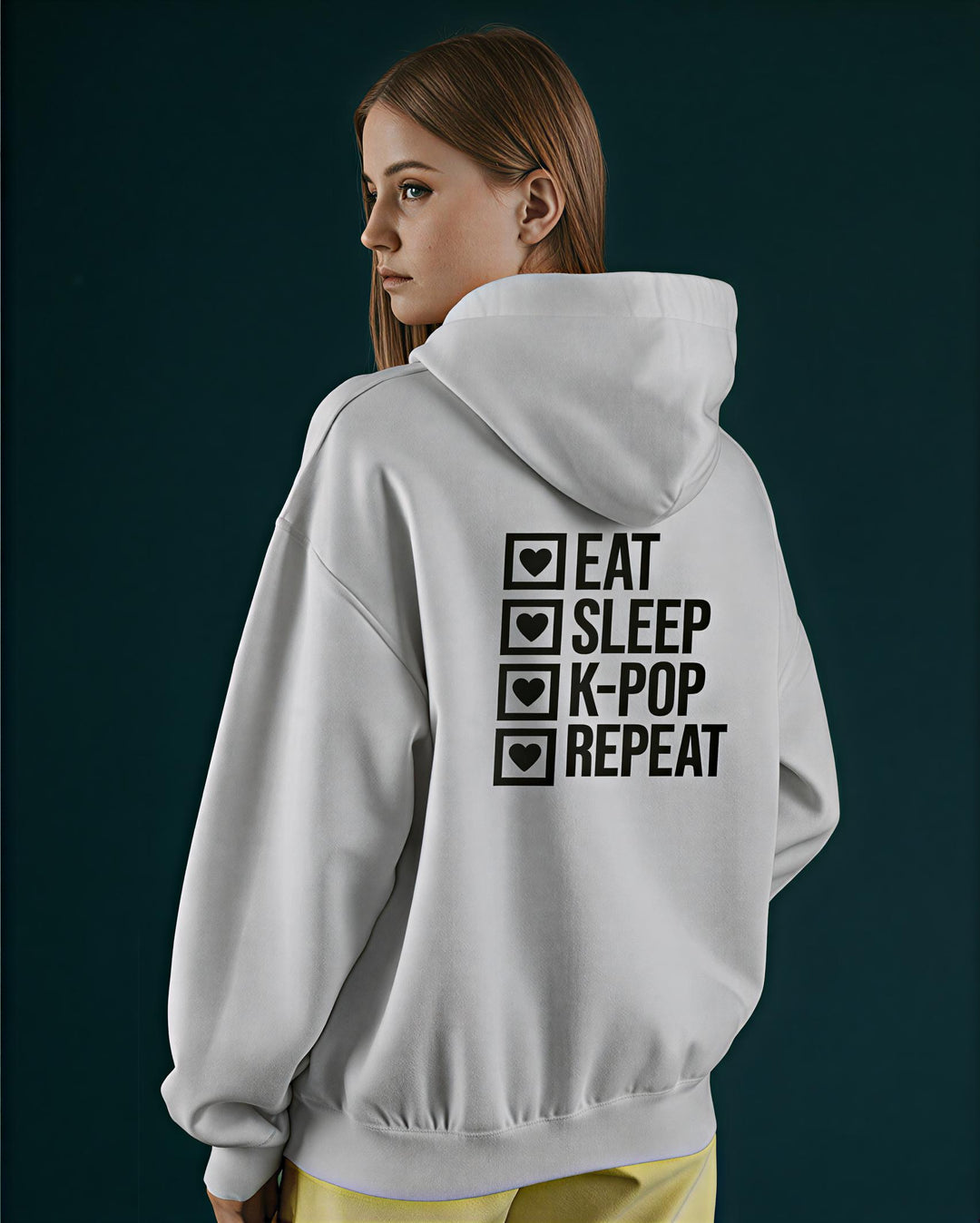 K-Pop Fan Hoodie "Eat, Sleep, K-Pop, Repeat" - Kapuzenpullover für K-Pop-Fans